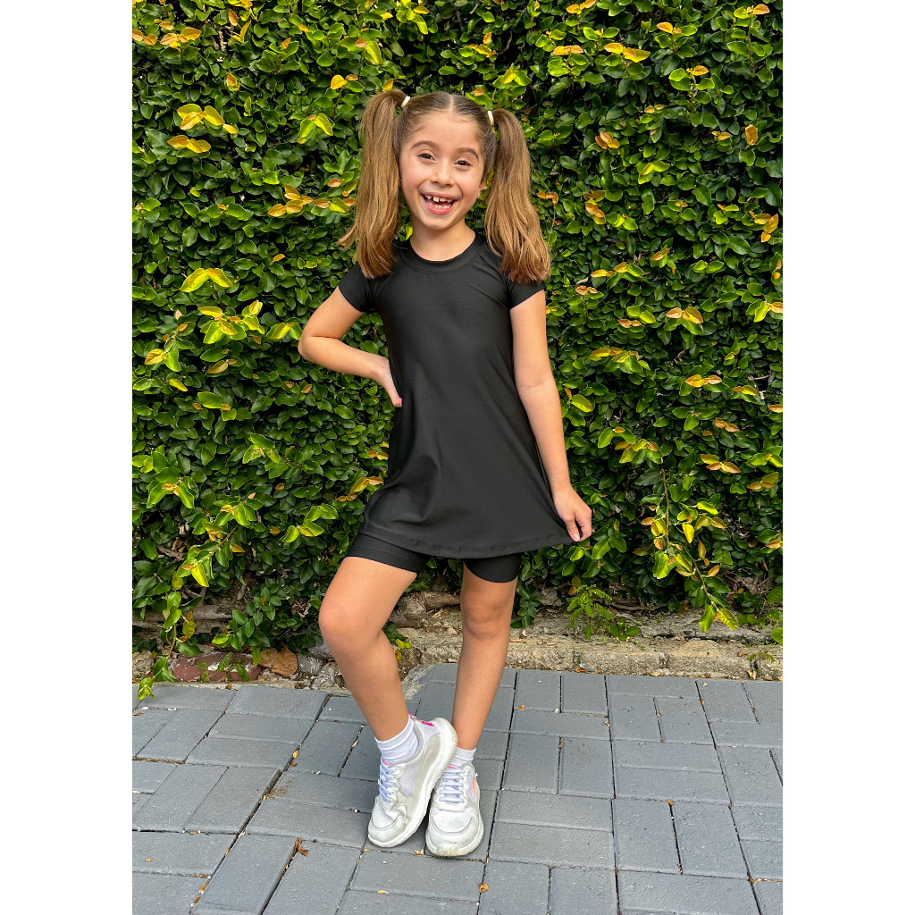 Kit Moda Evangelica Vestido e Short Fitness Infantil Menina Kids Roupa de Treino