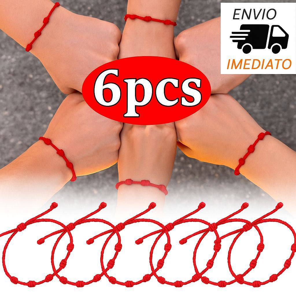 Kit 6 pulseiras de proteção e sorte 7 nós vermelha Kabbalah em Oferta na Shopee