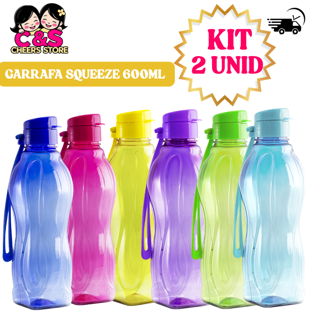 KIT com 2 Garrafas-Garrafinha -Squeeze 600ml –Várias Cores academia-parque-escola-lembrancinhas em Oferta na Shopee
