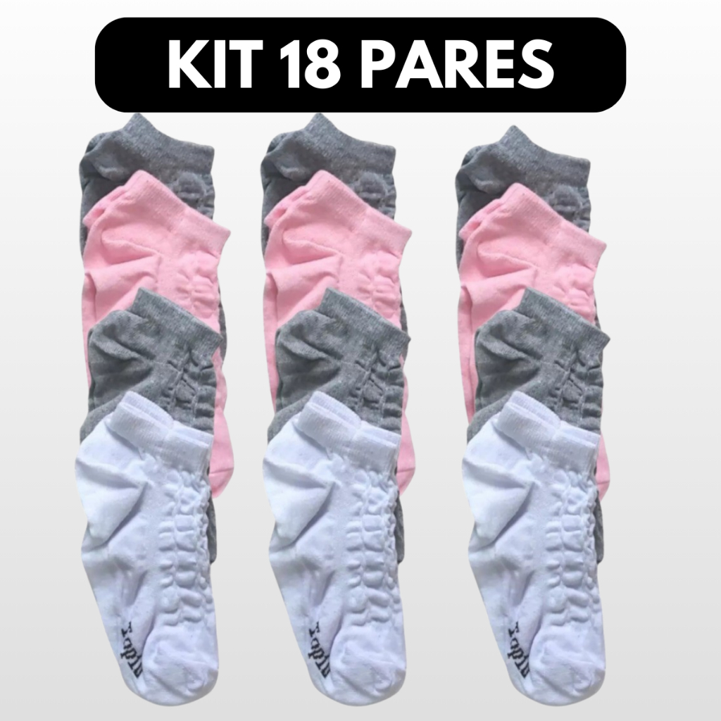 Meia Soquete Algodão Macia Feminino kits com 6,12 ou 18 pares em Oferta na Shopee