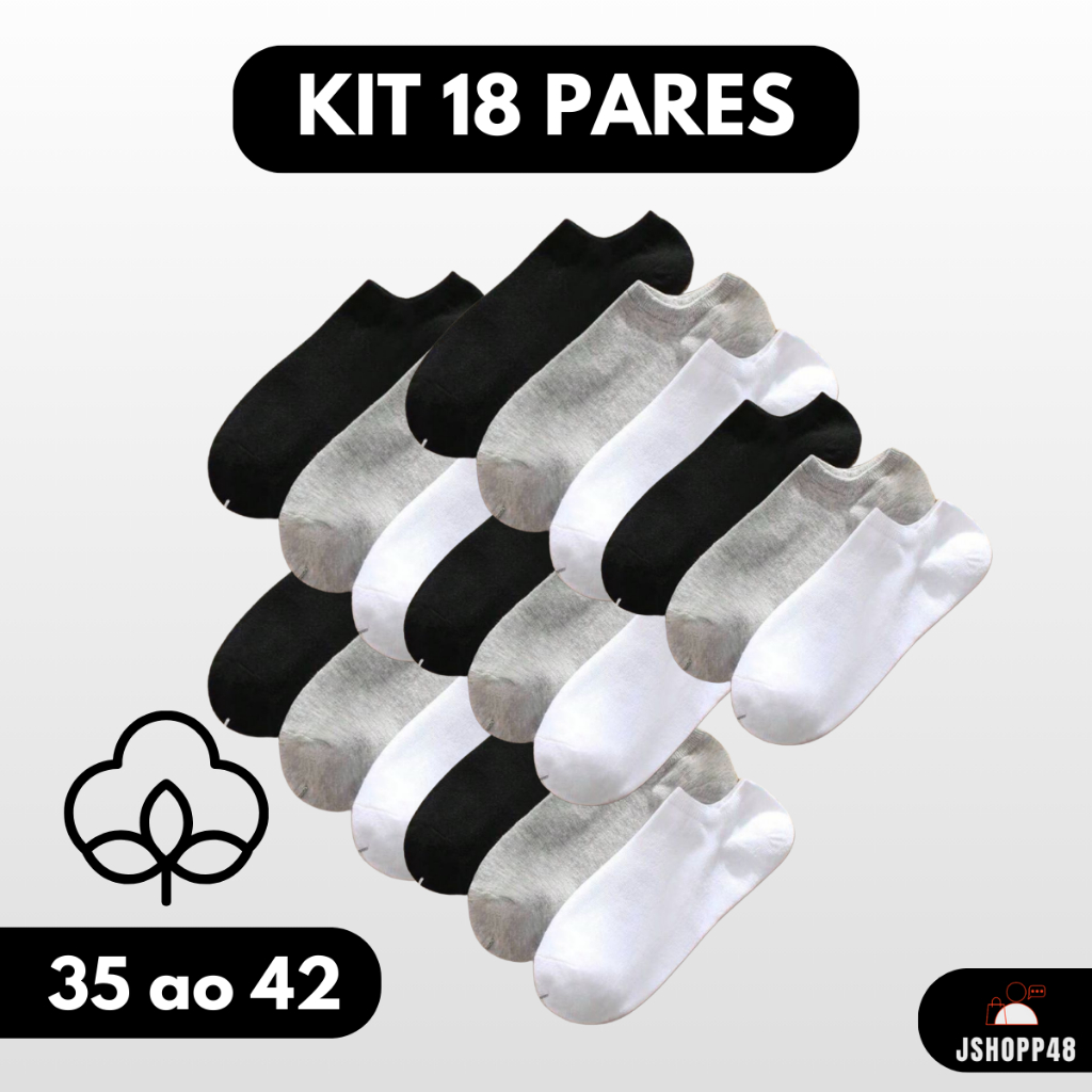Kit 18 Pares de Meia Soquete Cano Curto Masculina Feminina Unissex