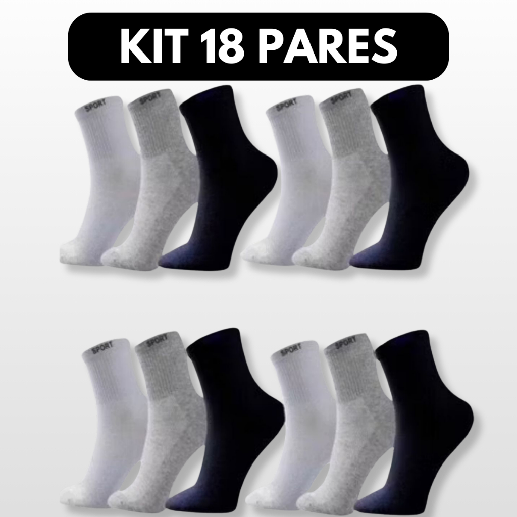 Meia Algodão Sport Cano Alto Unissex Sortida kits com 6,12 ou 18 pares em Oferta na Shopee