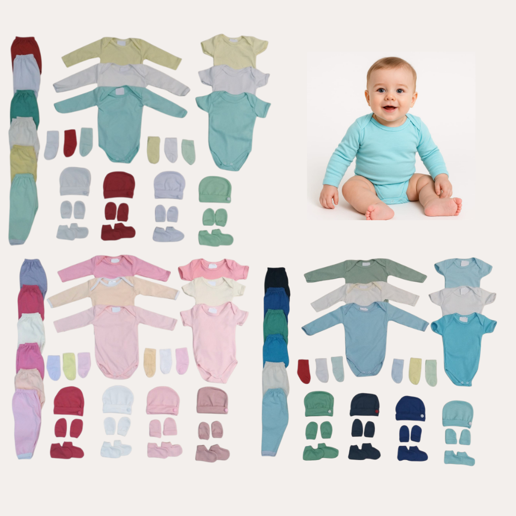 Kit 30 Peças Enxoval Roupa Bebê Body Calça Meia Touca Luva Sapatinho Bebê Reborne