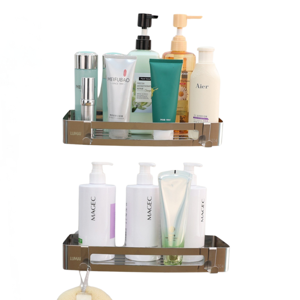 Lumai Kit 2 Prateleira Box Banheiro Shampoo Sabonete Aço Inox 304 Retangular Suporte Parede
