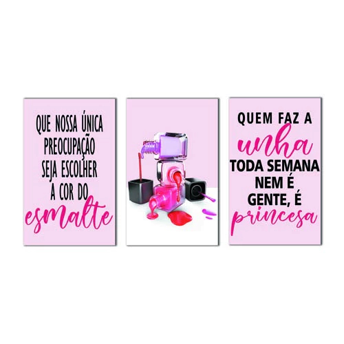 Quadro Decorativo Esmalte Unha Manicure Pedicure Nail Designer Rosa Beleza Estilo Feminino Cuidados
