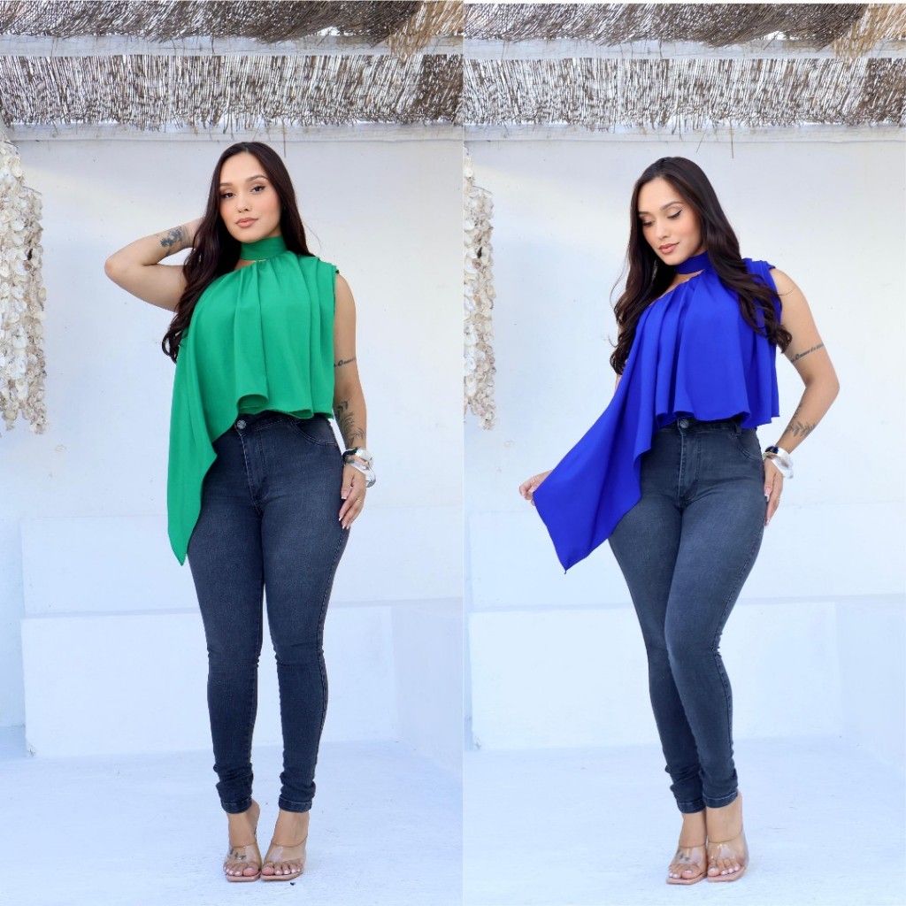 BLUSINHA COM CROPPED ABAXIO E FAXIA ASSIMETRICA TOP MODA VERAO