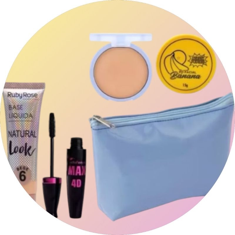 KIT MAQUIAGEM de maquiagem com 5 itens, Batom, Blush,gloss, esponja de maquiagem,lápis de olho