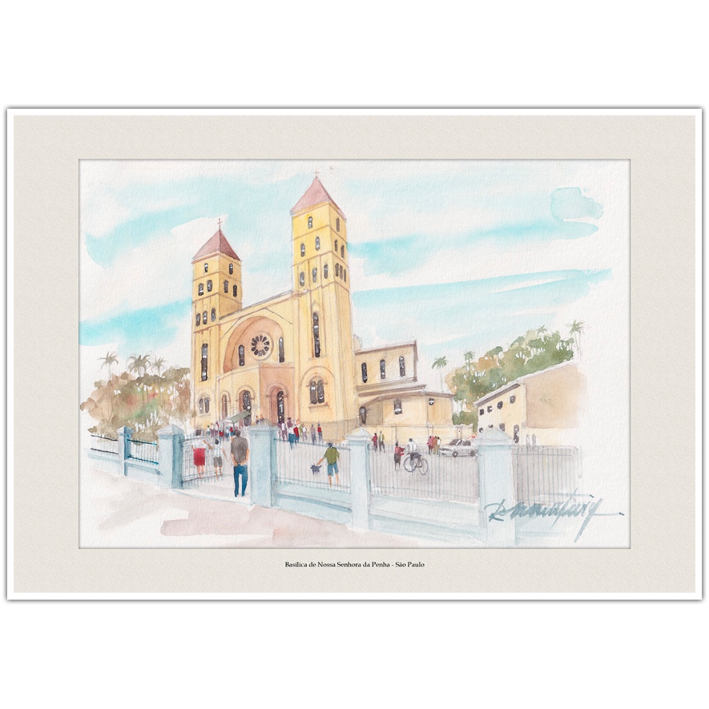 Basílica de Nossa Senhora da Penha - São Paulo | Arte Aquarela para Quadro Decorativo | A4