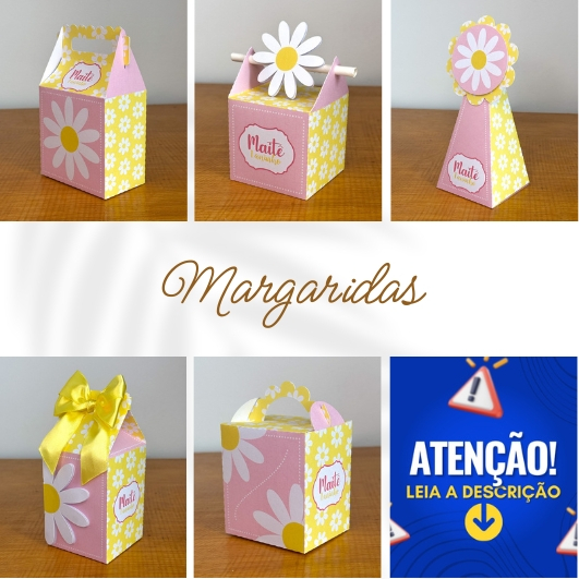 PEGUE E MONTE - Kit Festa Margarida Rosa- Personalizados Lembrancinhas Caixinhas Mesversário