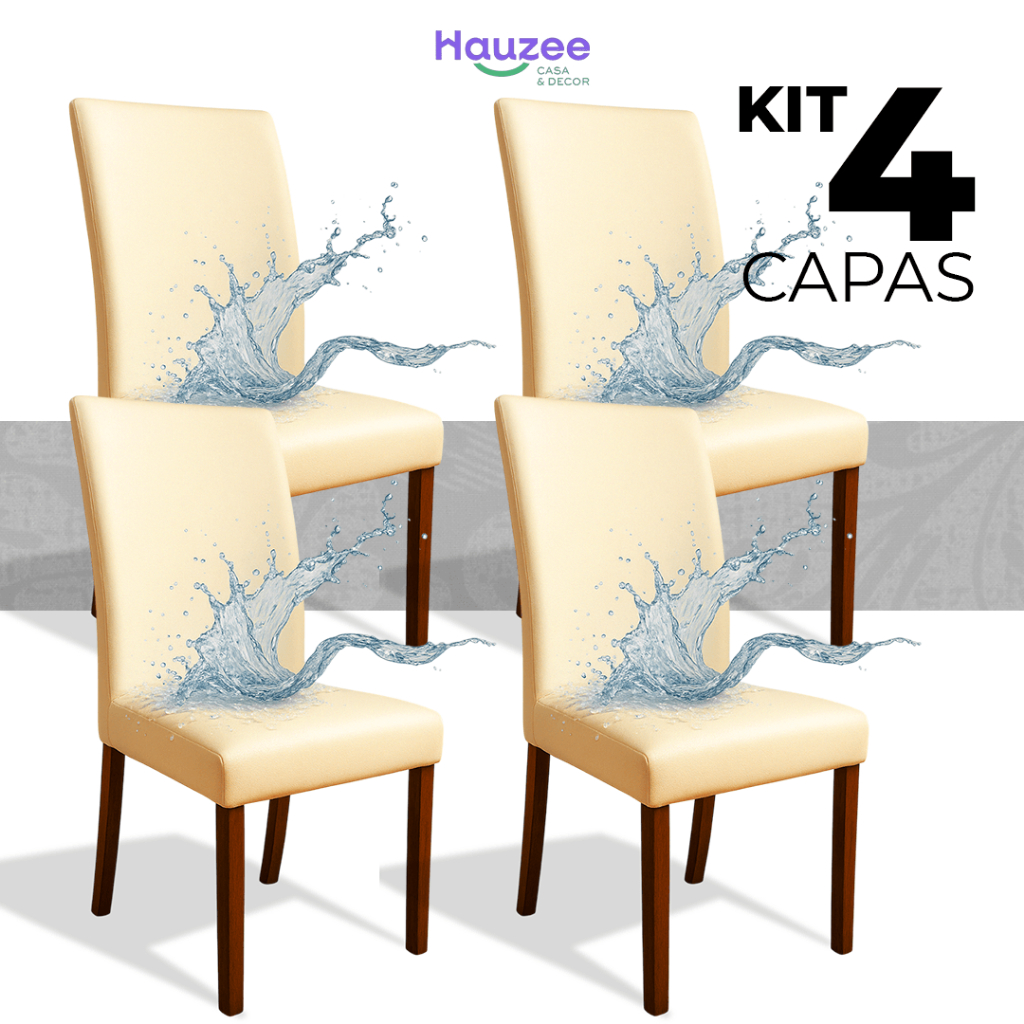 Kit 4 Capas de Cadeira em Corino 100% Impermeável Encaixe Perfeito em Oferta na Shopee