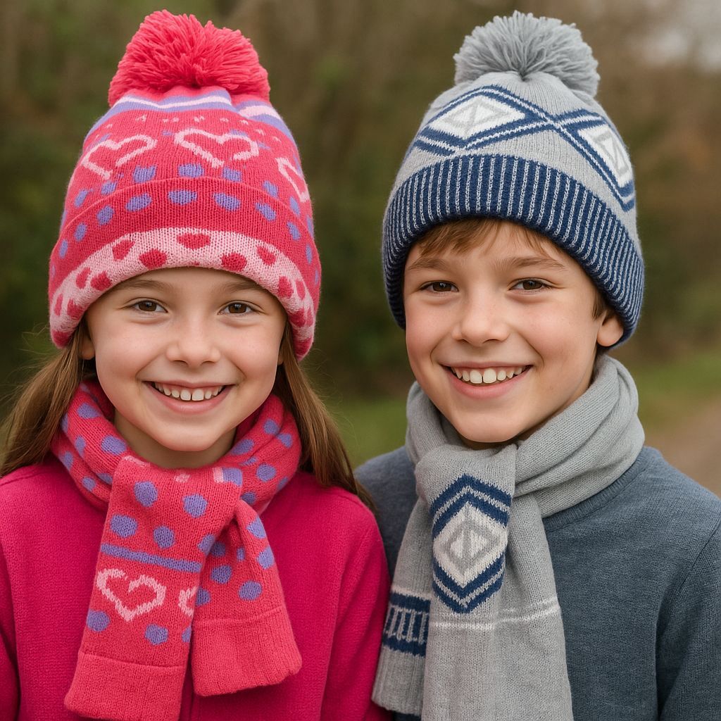 Kit Touca Infantil com Pompom + Cachecol Inverno Quentinho 5 a 8 Anos Menino e Menina Tricô Macio