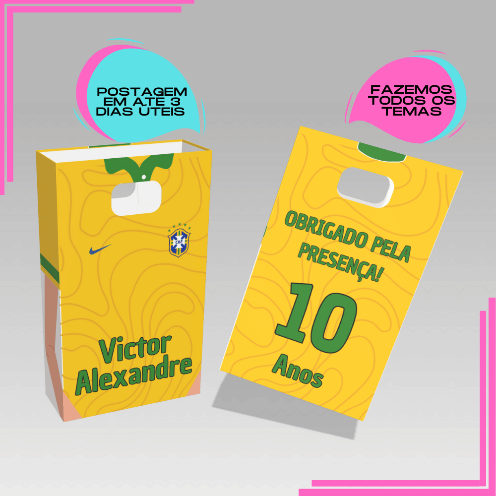 Sacolinha Personalizada para Lembrancinha boca de palhaço seleção brasileira Brasil