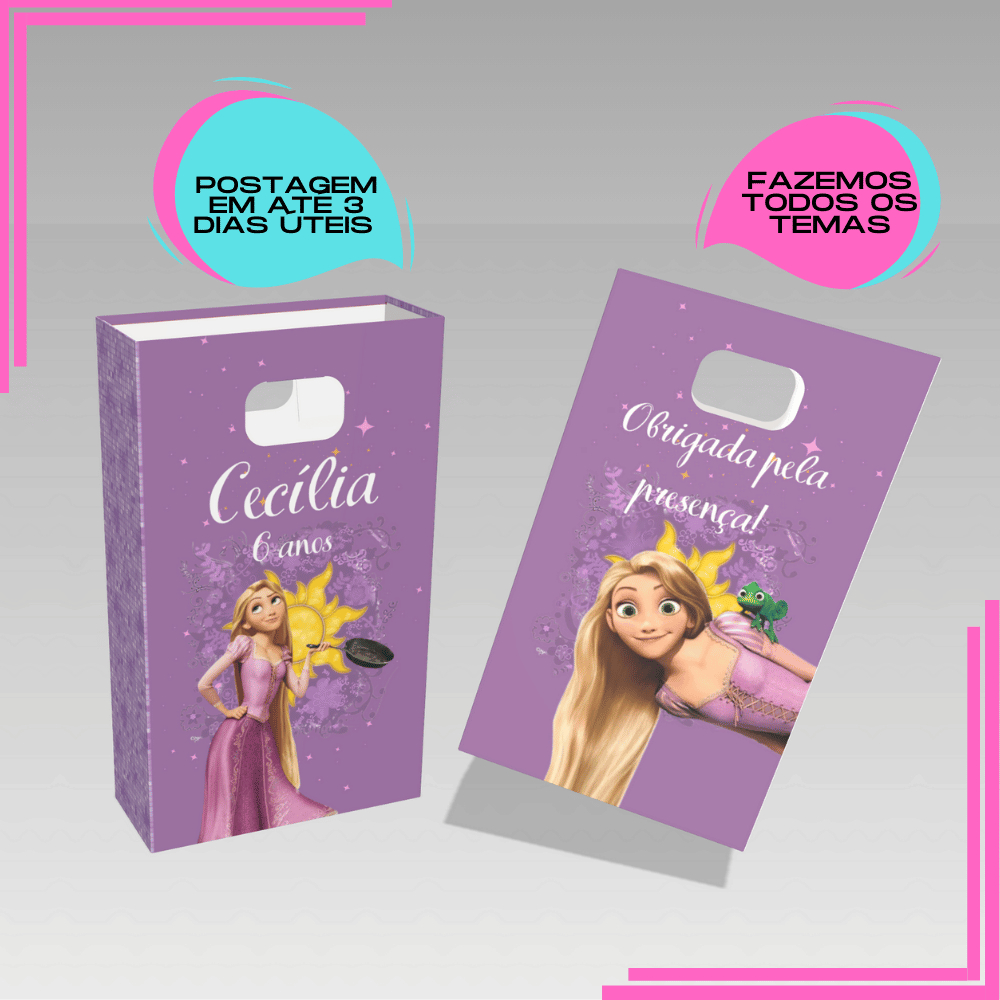 Sacolinha Personalizada para Lembrancinha boca de palhaço Rapunzel enrolados