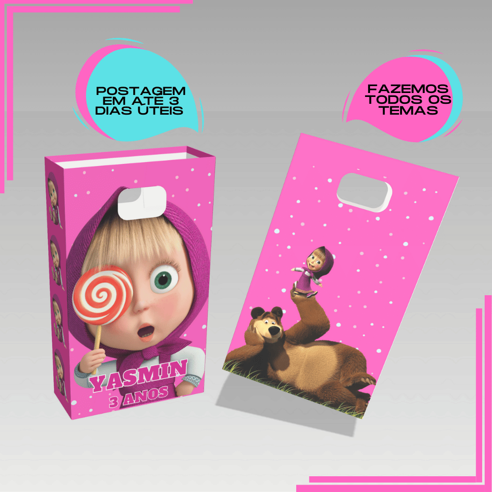 Sacolinha Personalizada para Lembrancinha boca de palhaço Masha e o Urso em Oferta na Shopee