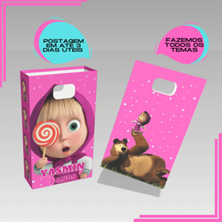 Sacolinha Personalizada para Lembrancinha boca de palhaço Masha e o Urso em Oferta na Shopee