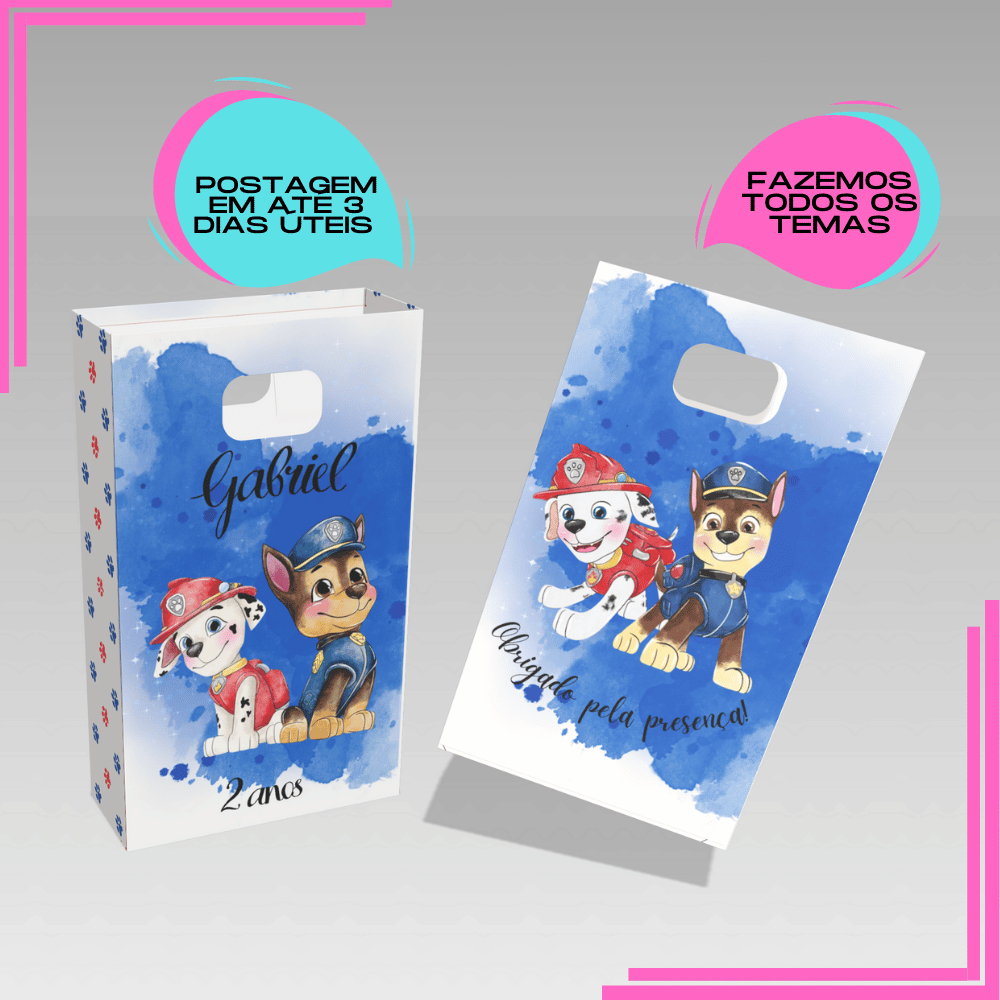 Sacolinha Personalizada para Lembrancinha boca de palhaço Patrulha canina aquarela menino
