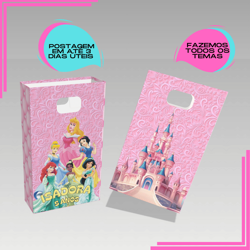 Sacolinha Personalizada para Lembrancinha boca de palhaço Princesas Disney
