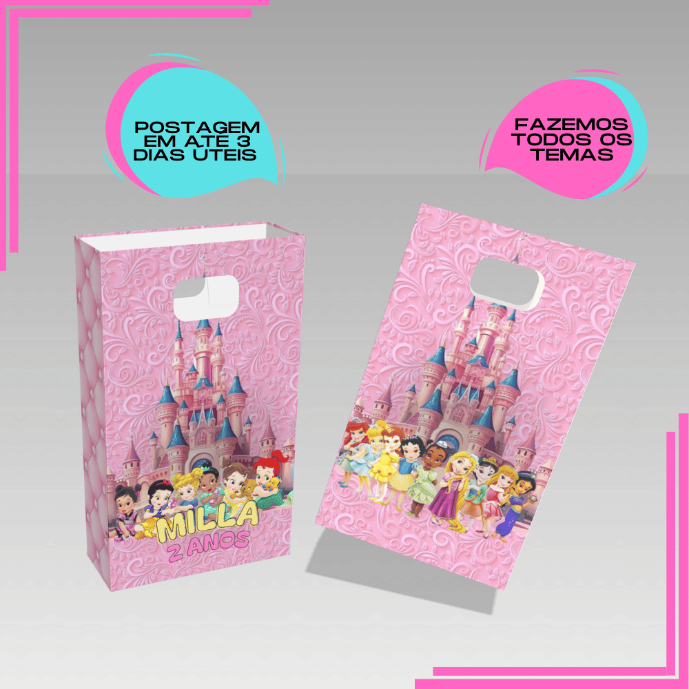 Sacolinha Personalizada para Lembrancinha boca de palhaço Princesas Baby Disney