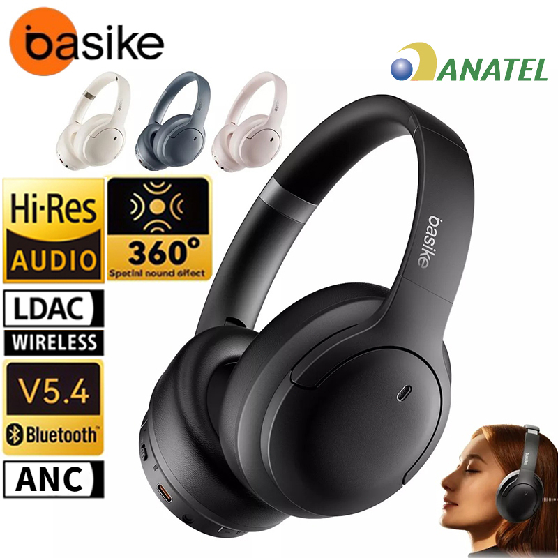 BASIKE fone sem fio bluetooth headphone Redundância de Deep ANC Noise cancellation Fone De Ouvido Hi-Res Bluetooth 5.4