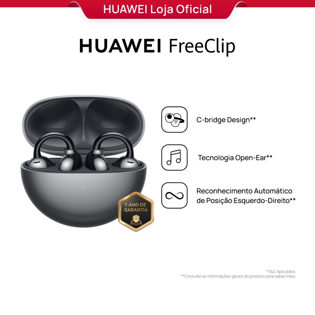 HUAWEI FreeClip | Fone de Ouvido Bluetooth Sem Fio | C-bridge Design | Tecnologia Open-Ear - Audio