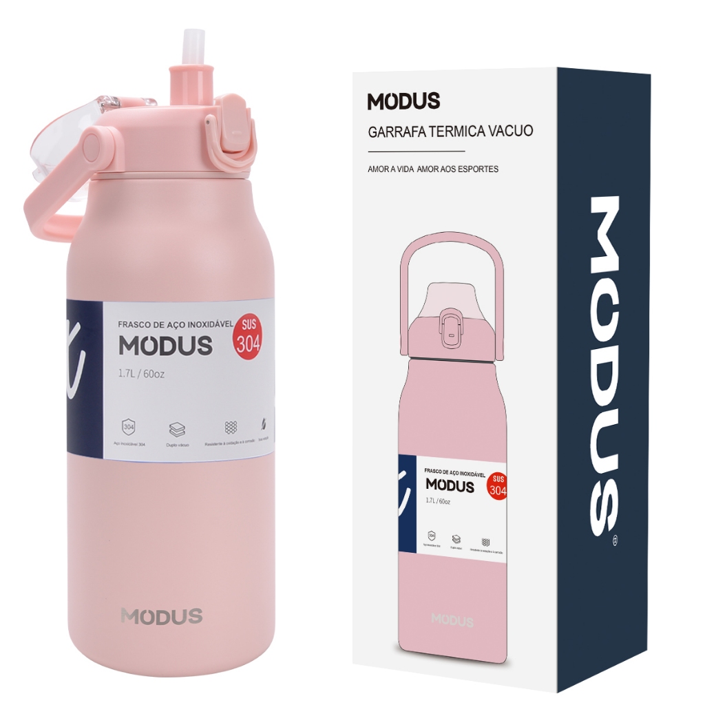 MODUS Garrafa Térmica 1.7 litros De Grande Capacidade Em Aço Inoxidável Com Canudo em Oferta na Shopee