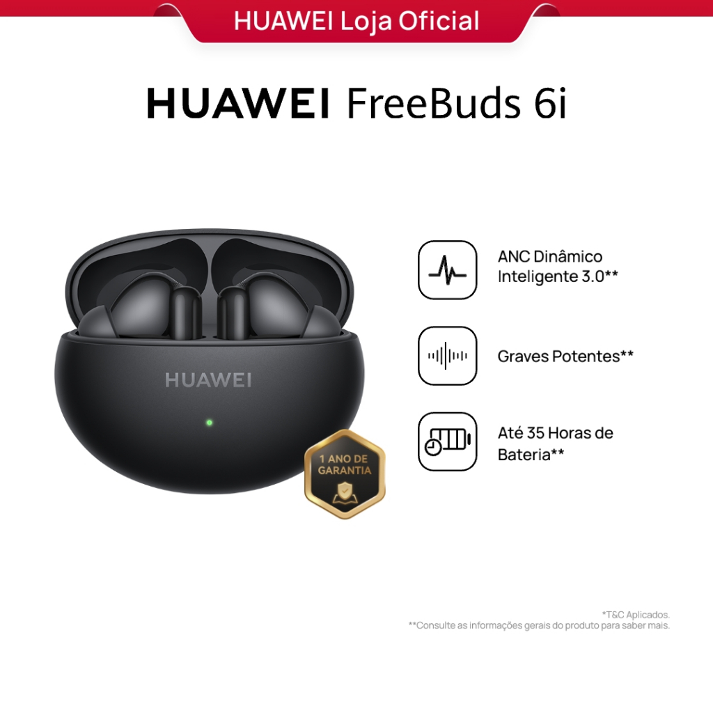 HUAWEI FreeBuds 6i | Fone de Ouvido Bluetooth Sem Fio |  ANC Dinâmico Inteligente 3.0 - Audio