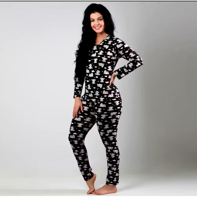 Kit com 2 Roupas de Dormir Pijamas Feminino Suede Estampado Manga Comprida Outono Inverno