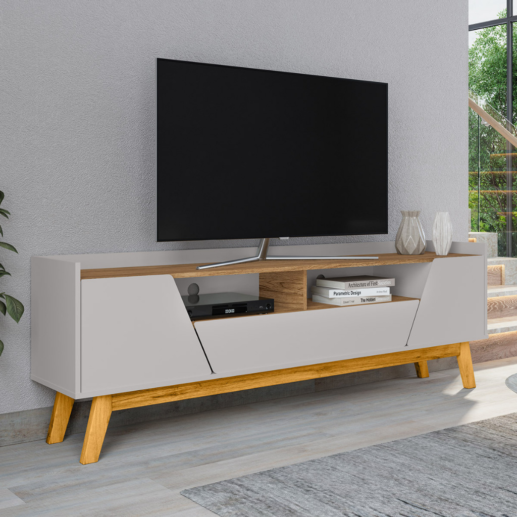 Rack Sala Florença para TV até 70 Polegadas com Pés Madeira