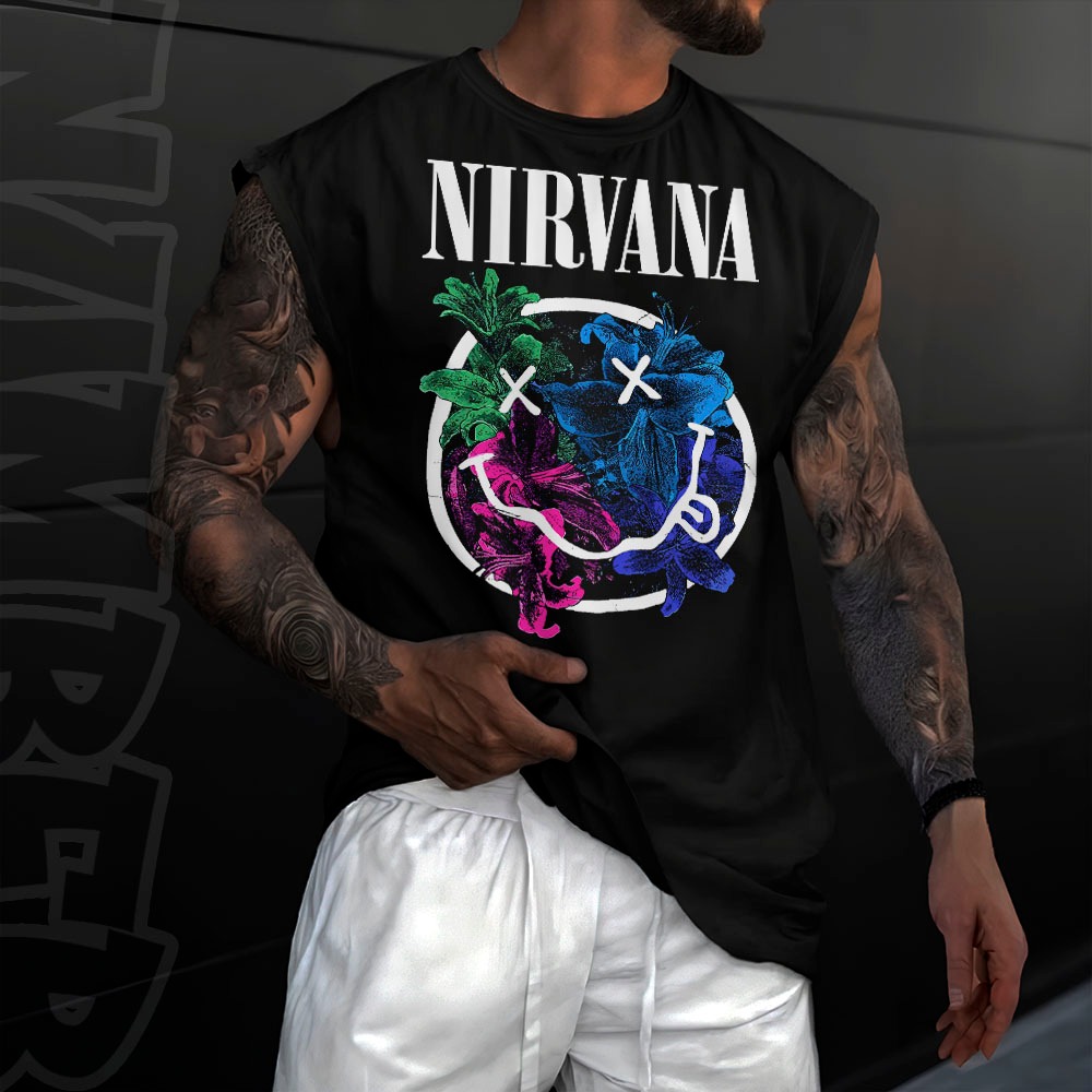 Camiseta regata machao oversized masculino banda de rock nirvana smile color em algodao unissex Longline em Oferta na Shopee