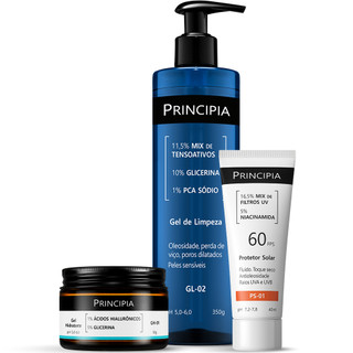 Principia Kit Rotina Essencial Gel hidratante GH-01 + Protetor Solar PS-01 FPS60 + Gel de…