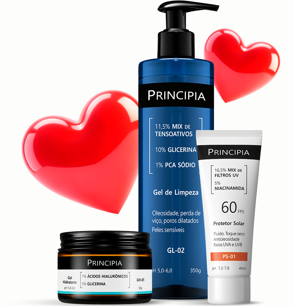 Principia Kit Dia dos Namorados: Gel hidratante + Protetor Solar PS01 FPS60 + Gel de Limpe...