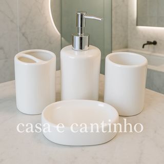 kit Jogo Banheiro Lavabo Porcelana Difusor Dispenser Sabonete Liquido Bandeja Kit 4 Peças Decoração em Oferta na Shopee