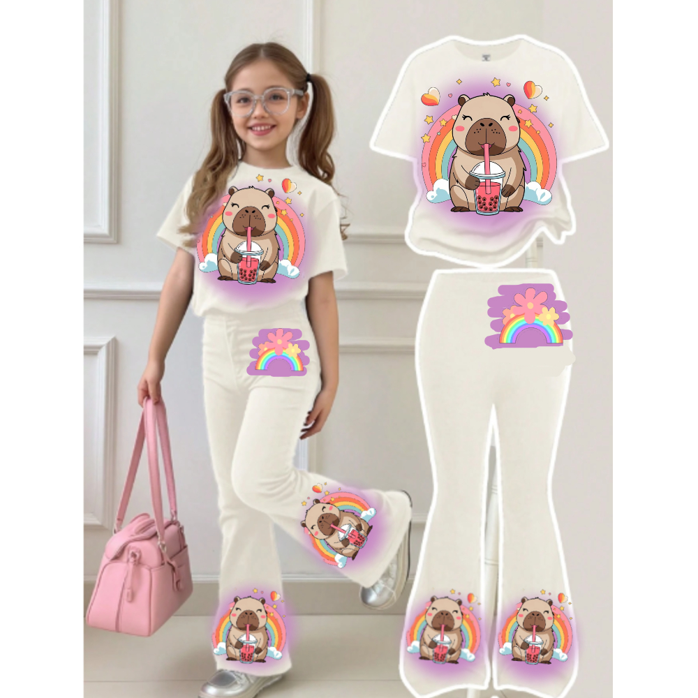 conjunto infantil menina roupa inverno verao calça fler e camiseta tamanhos 2 ao 14