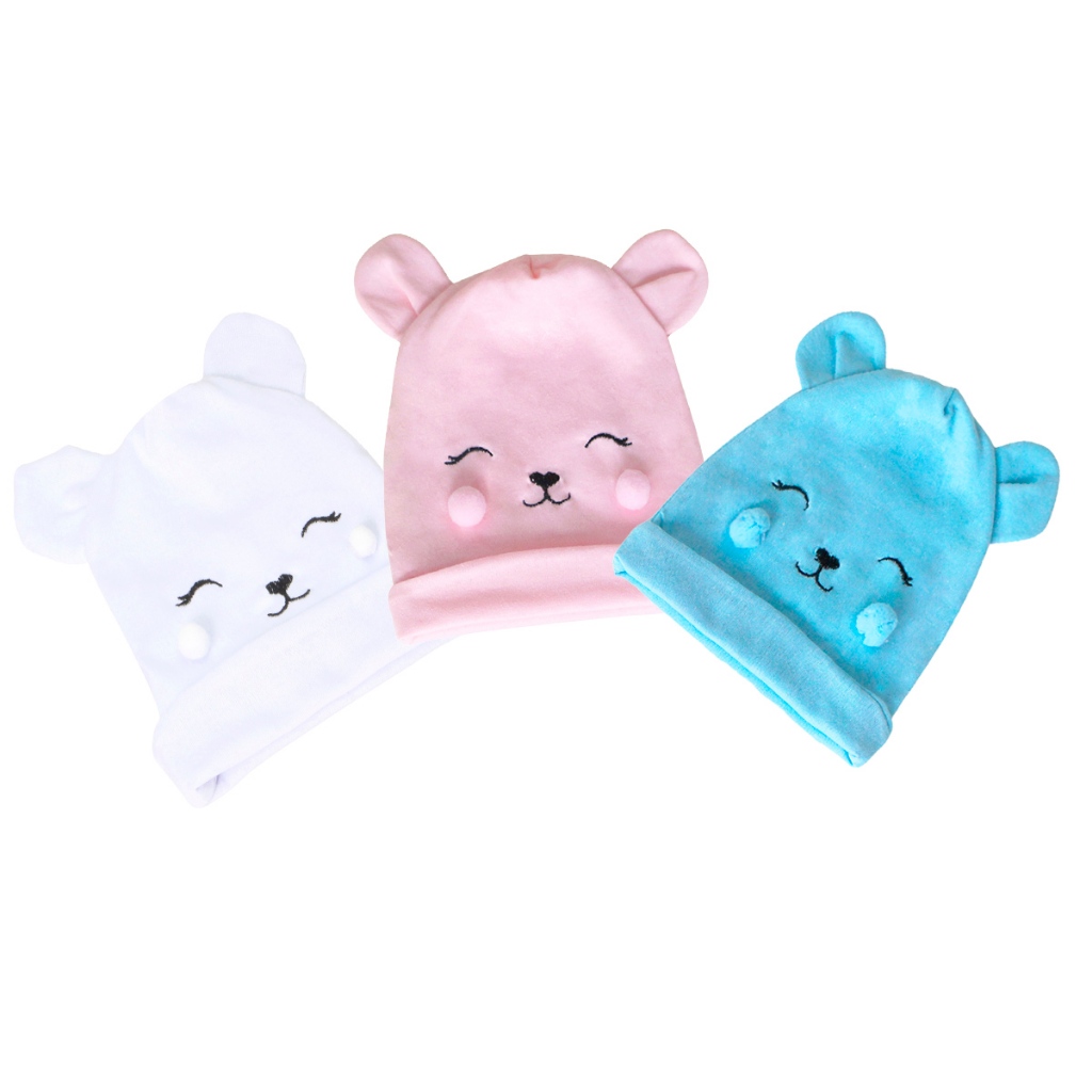 Touca Maternidade Malha Para Bebê Bordada Menino Menina Ursinhos 01 Peça