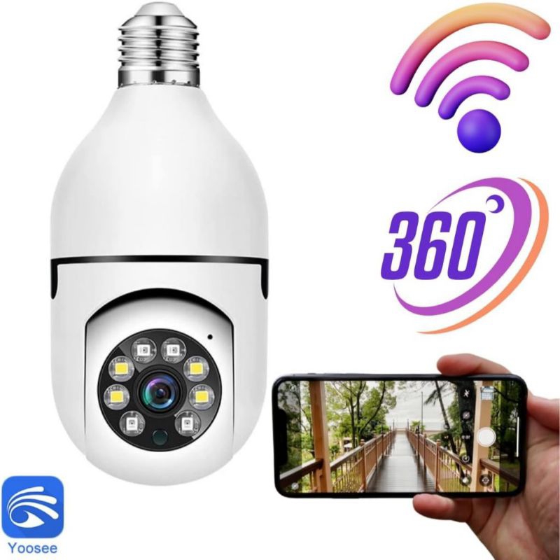 Camera Lâmpada Wifi Ip Segurança Panorâmica Giratória 360 1080P com Visão Noturna 8177
