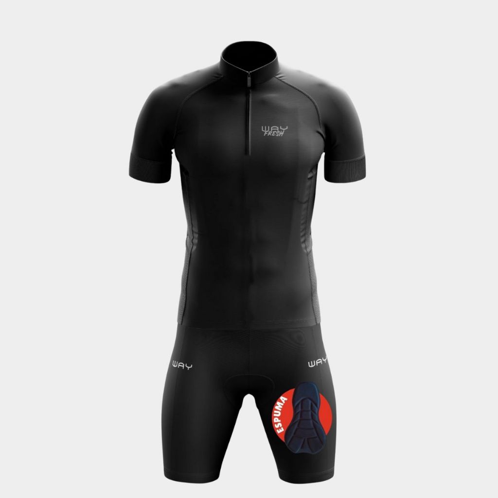 Kit Conjunto Ciclismo Masculino Camiseta Way Fresh Bermuda Short Acolchoado Espu