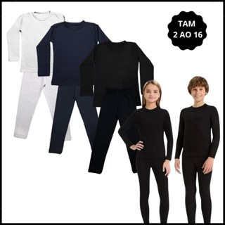 Kit 2 Conjuntos Térmico Infantil Segunda Pele Infantil Flanelado Liso Inverno 1 ao 16 em Oferta na Shopee