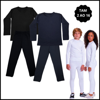 Conjunto Térmico Infantil Liso Segunda Pele Flanelada Camiseta e Calça Inverno Menino Menina 2 ao 16 em Oferta na Shopee