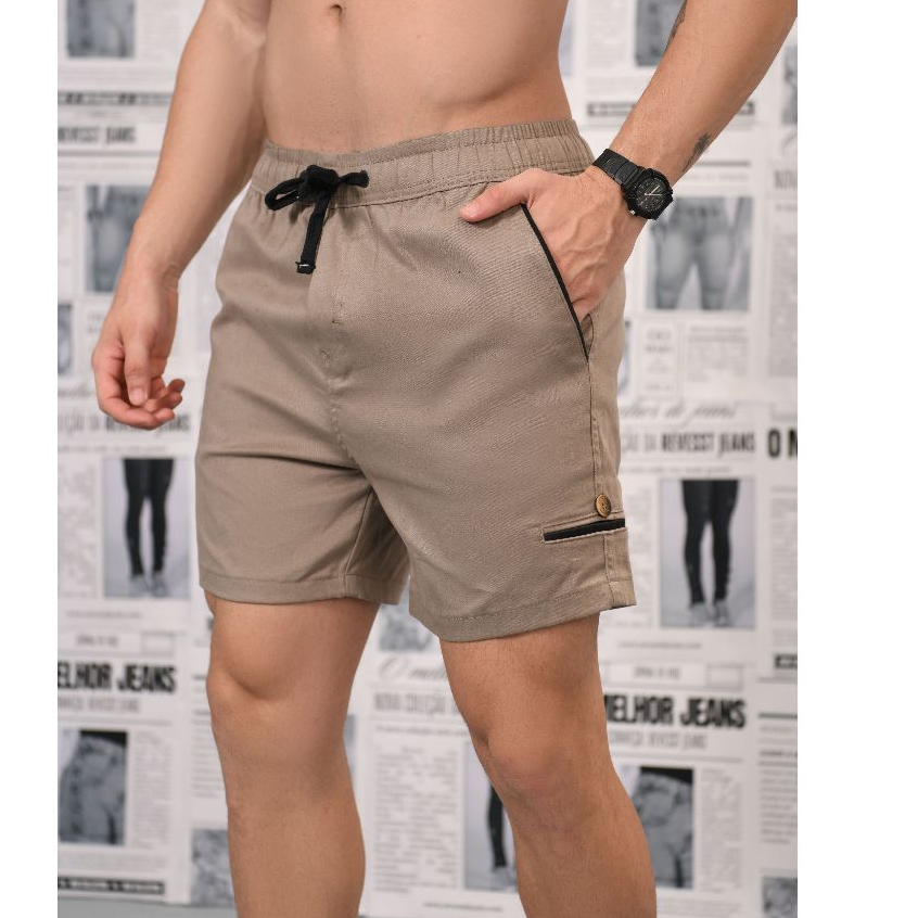 Short Mauricinho Bermuda Sarja Calção Masculina Detalhe De Bolso Lateral, RVT DENIM