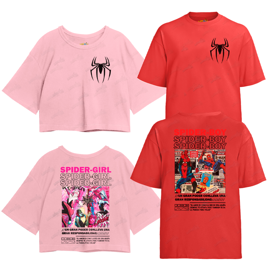Casal Camiseta e Cropped Oversized Graphic Tee Unissex Homem Aranha Spider Boy & Girl FC (LEIA A DESCRIÇÃO)
