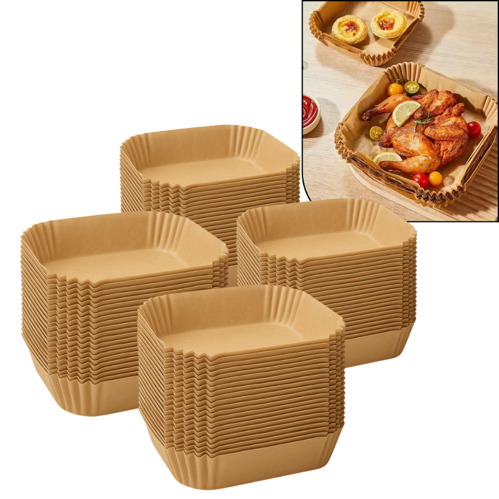 Kit 100 Forma Quadrada 20 CM AirFryer Forro Para Fritadeira Elétrica AirFrier BioDegradável