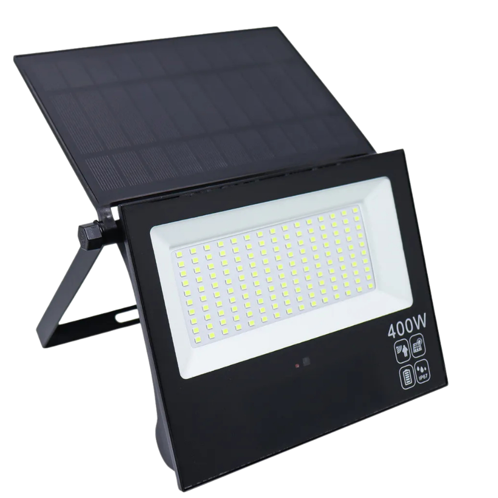 Refletor 400W Bateria Recarregável Energia via Placa Solar Prova D' Água Resistente Luz LED Iluminação