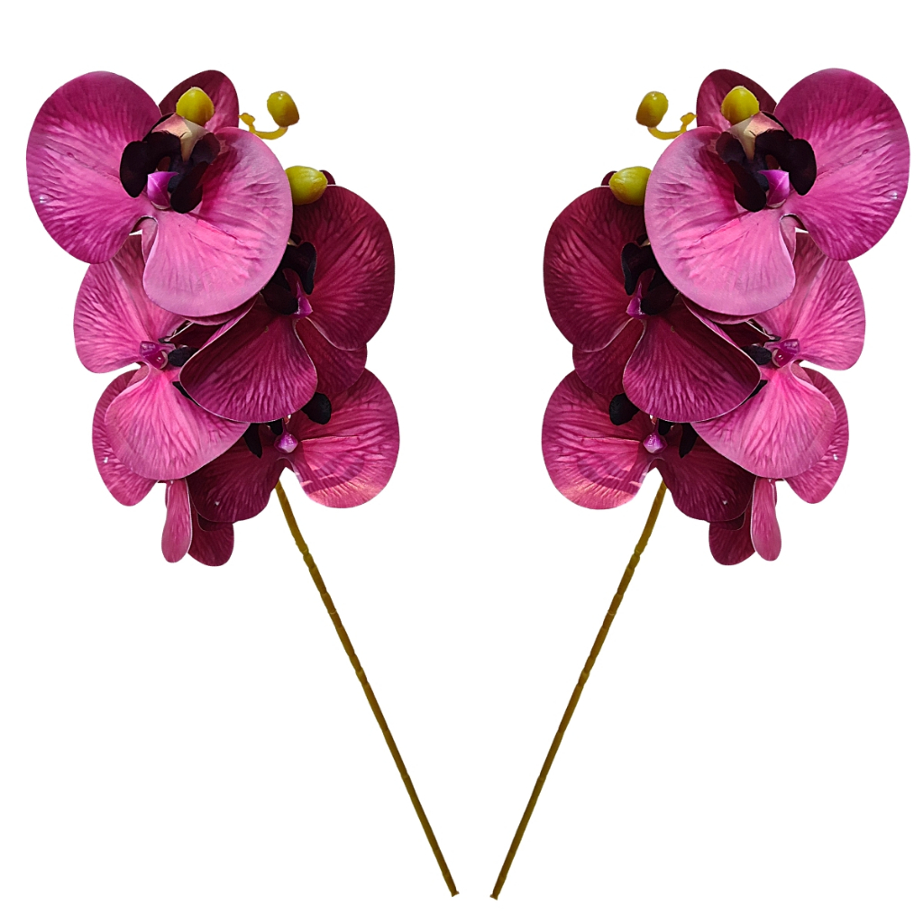 Kit Com 2 Galhos De Orquídeas 3d Flores Artificiais Vinho Para Arranjos Decorativos