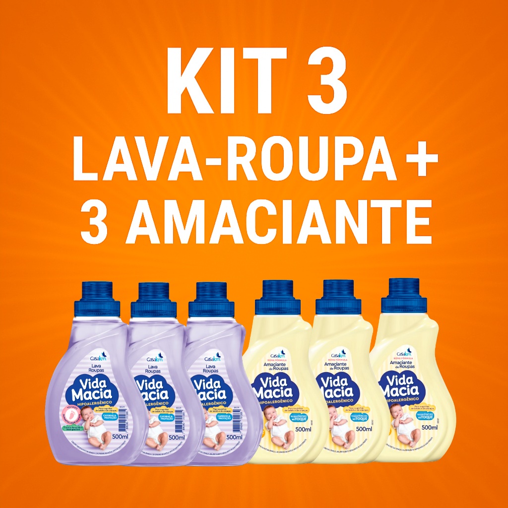 Lava Roupas e Amaciante Vida Macia Bebe Bebê 500ml Opção de Kit