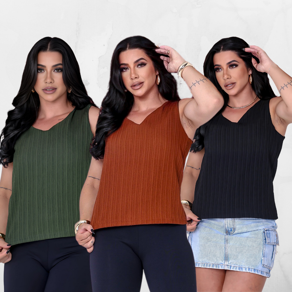 Blusa Feminina Regata Blusa Feminina Estilosa Com Decote V Alça Grossa Tendência da Moda em Oferta na Shopee