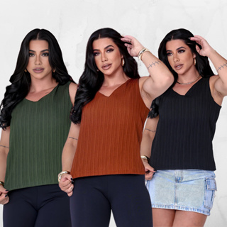 Blusa Feminina Regata Blusa Feminina Estilosa Com Decote V Alça Grossa Tendência da Moda em Oferta na Shopee