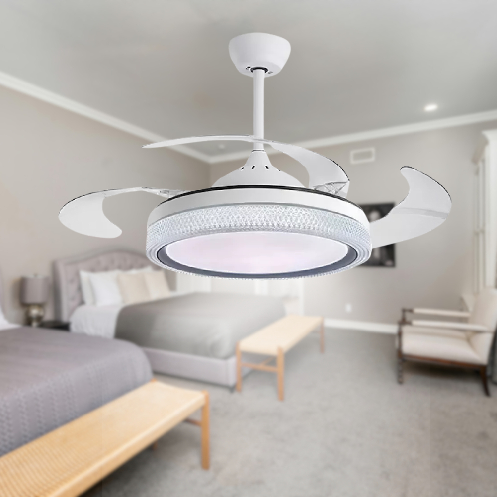 Ventilador De Teto Retrátil Air Sagitta Pás Branco Led 60w Bivolt Opus Controle Remoto Moderno