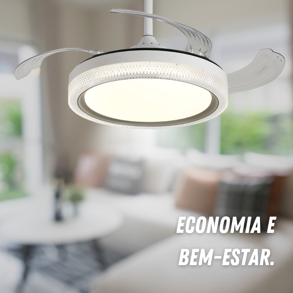 Ventilador De Teto Retrátil Air Sagitta Pás Branco Led 60w Bivolt Opus Controle Remoto Moderno · foto 2