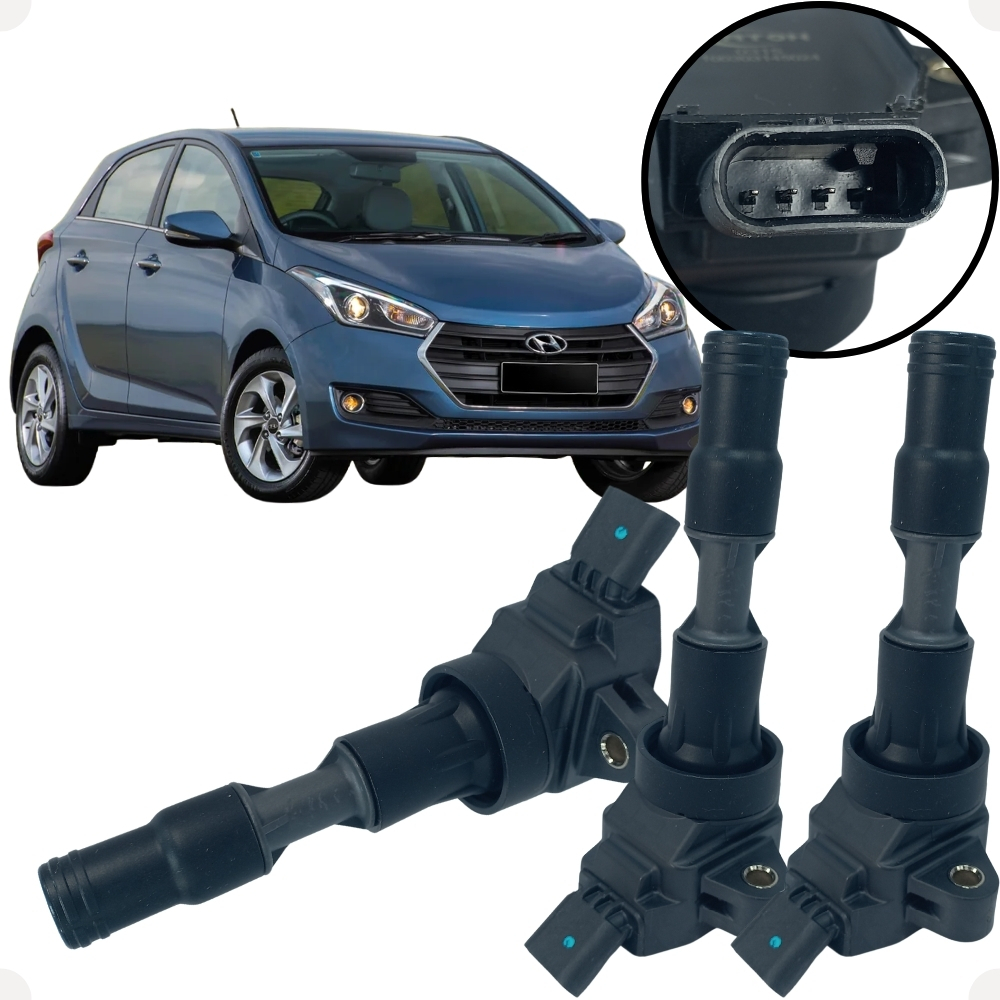 Jogo 3 Bobinas de Ignição Conjunto Lápis Caneta Seca Centelha 4 Pinos HB20 Turbo 1.0  2017 2018 2019 em Oferta na Shopee