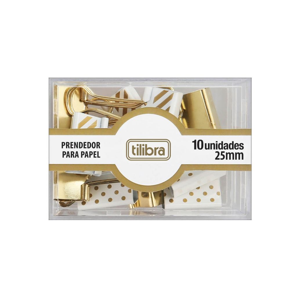 Prendedor Para Papel 10 Unidades 25mm Dourado e Branco - Tilibra em Oferta na Shopee